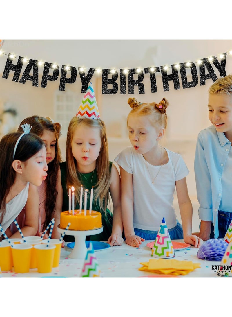 KATCHON Glitter Black Happy Birthday Banner Light Up - Prestrung, 10 Feet | Black Happy Birthday Led Sign, | Light Up happy Birthday Sign for happy birthday Decorations - Image 3